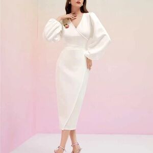 SHEIN Modely Bishop Sleeve Wrap Hem Dress